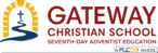 Gateway Christian School logo with a yellow sun arch, blue winding path forming a cross, and red text reading 'Gateway Christian School' with 'Seventh-Day Adventist Education' subtitle.